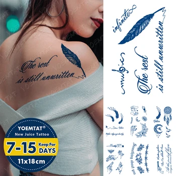 Šťava Atrament Tetovanie Body Art Trvalé Vodotesné Dočasné Tetovanie Nálepky Pierko Vtáka Anglický Text Tetovanie Rameno Falošné Starej Školy Tatto