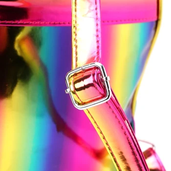 Ženy Holografické Batoh Aktovka Rainbow Taška cez Rameno s Priehľadným Srdce M5TE