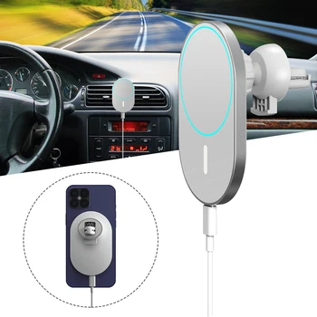 15W Bezpečnosti Cestovných Univerzálny Prenosný Auto Magnetické Bezdrôtovú Nabíjačku Rýchlo Kovov Proti Sklzu Otočná Pre IPhone 12 Pro Max Mini