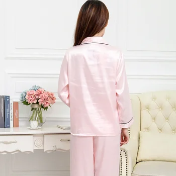 2020 Nové Žien Faux Hodváb Pajama Sady Saténové Pyžamo Sleepwear Dlhý Rukáv Pevné farebné Módne Pyžamá Odev