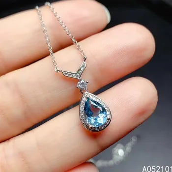 KJJEAXCMY jemné Šperky 925 Sterling Silver Natural blue topaz Dievča luxusné Prívesok Náhrdelník Podporu Test Čínsky štýl s box