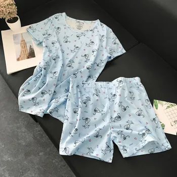 Cute pyžamo sady modrej farby so sladkou cartoon mačky vytlačené bavlna módne ženy pajama sady hot predaj pre dámy
