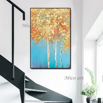 Zlaté Fólie Textúrou Tree Oil maľovať Obrázky Ručne maľované Najnovšie Moderný Hotel Dekorácie Ks Nástenné Plátno Obrazy Umenie