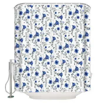 Vlastná Sprcha Záclony Elegantná Detská Modrá Kvetina Nepremokavé Polyesterové Tkaniny Sprchový Záves