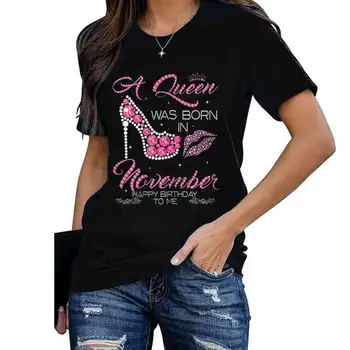 Tričko Ženy Topy Kráľovná Novembra Happy Birthday Mi Tlače O Krk Krátky Rukáv Príležitostné Voľné Nosenie Oblečenie