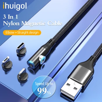 Ihuigol 90 Stupeň Otočiť Magnetické Kábel Micro USB, Typ C 8 Pin Rýchle Nabíjanie Magnet Nabíjanie Kábel Pre iPhone 12 11 Pro XS Max Drôt