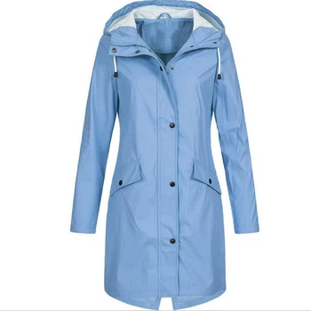 Štýlové dámske jednofarebné pláštenka s kapucňou, na ulici nepremokavé dlhá srsť vetru coats plus veľkosť teplá bunda s kapucňou