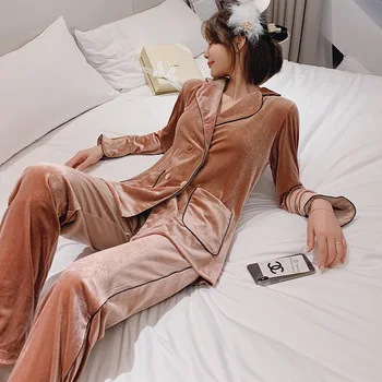 ženy sleepwear župan nightgown módne žena jeseň velvet Pyžamo Nastaviť štýl domáce oblečenie nosiť sexy dve kus žena TanLin