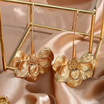 JEDNODUCHO POCIT, Elegantná Móda Kvet, Kvapka Náušnice Pre Ženy 2020 Zlatá Farba Kovu Visieť Náušnice Vyhlásenie Šperky Strany Dary