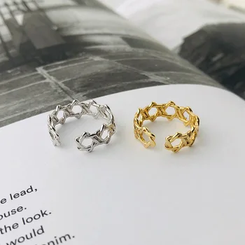 Kórejský Otvoriť Krúžky Striebro 925 Šperky 925 Sterling Silver Krúžky Pre Ženy Geometrické Jednoduchý Zlatý Prsteň Joyeria Fina Para Mujer