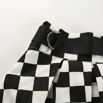 Čierne a biele kockované vytlačené sukne Európskych a Amerických slim sukne skladaná sukňa
