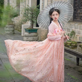 Koi Jeseň Hanfu Šaty Žien Princezná Cosplay Palác Víla Výšivky Ružová Kvetinová Ľudových Tanečných Kostýmov, Starovekej Čínskej Fáze