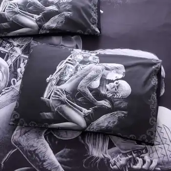 3D Cukru Lebky posteľná bielizeň Sady Queen Size Bed Nastaviť v Pohode Lebky Perinu s obliečka na Vankúš Mikrovlákna Textílie, Čierna Spálňa Nastaviť Mužov