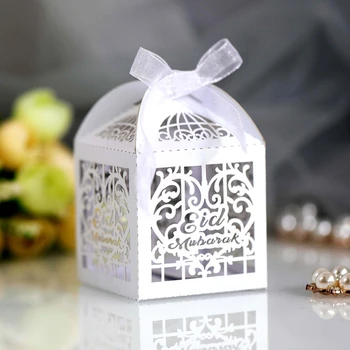 100ks Eid Ramadánu Mubarak Dekorácie Papier Duté Rez Candy Box Úložný Islamskej Moslimských Festival Dodávky