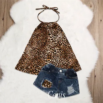 Batoľa Dievča Oblečenie Letné Oblečenie pre Deti Baby Girl Leopard Topy Džínsy Šortky, Nohavice 2ks Oblečenie 1-6Y Bavlny O-krku Sleevelless