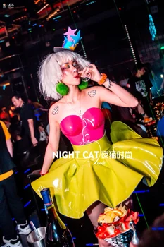 Ženy Veľké Lem Volánikmi PVC Sukne Pohode Elegantné DJ Club Bar Sexy Kostýmy candy farby roztomilý šaty Cosplay