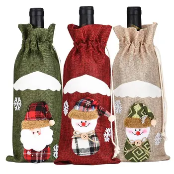 3KS Vianočné Dekorácie Pre Domov Santa Claus, Vianočné Fľaša Vína Zahŕňa Snehuliak Roztomilý Darček Taška Na Stôl Nový Rok Dekorácie