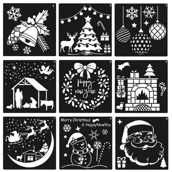 12 Kusov Vianočné Šablóny Šablóny Opakovane Plastové Plavidlá pre Umelecké Kreslenie, Maľovanie Striekaním okenného Skla Dverí karosérie