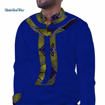 2019 Jeseň Bavlna Afriky Mens Tlač Košele Bazin Riche Dashiki Dlhý Rukáv Pánske Tričko Topy Tradičné Africké Oblečenie WYN487