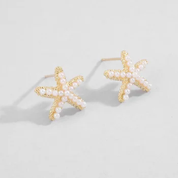 Shineland bijoux Star Ryby Stud Náušnice pre Ženy, Malé Simulované Perál, Svadby, Módne Šperky brincos aretes de mujer