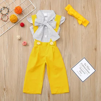 Letné baby girl žlté oblečenie baby girl vyhovovali novorodenca šaty bez Rukávov Dot Topy Luk T-Shirt+Pevné Nohavice Šortky Outfits5.23