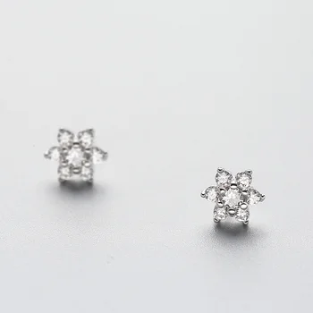 Klasické Kórea Kvety Kvetinové Dámske Stud Earrrings 925 Stud Náušnice Jasné Cubic Zirconia Crystal svadobné Náušnice