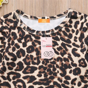 Baby Dievčatá Oblečenie Set Sa Jeseň Dieťa Batoľa Detský Leopard Hore Dlhý Rukáv T Shirt Roztrhlo Otvor Jeans Denim Nohavice, Šaty, Oblečenie