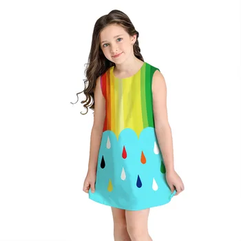 Dievča O-krku bez Rukávov 3D Digitálna Tlač Watermeloon Kolená Dĺžka-line Letné Šaty Roztomilý 3D Princezná Šaty Hore