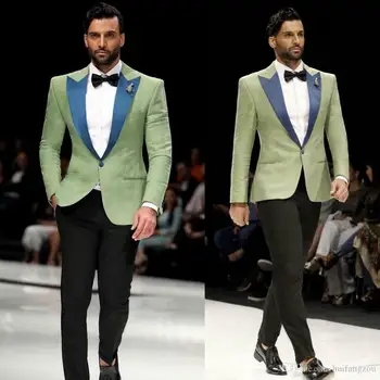 Olivovo Zelené Sako Vyhovuje 2020 Mens Dizajnér Bundy Vrchol Klope Jedno Tlačidlo Formálne Tuxedos Slim Fit