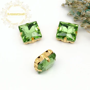Svetlo zelená Námestí Krištáľové Sklo Šitie Kamienkami s zlata Pazúr Kamienkami pre Diy svadobné Šaty a Tašky