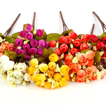 15Heads/veľa Hodváb Umelé Kvety, Kvet Malé Bud Rose Nevesta kytice Pre Svadobné Domáce Dekorácie Lacné Falošné Kvety