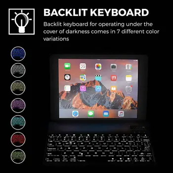 Slim Smart 7 Farieb LED Backlit Podsvietenie Hliníkové Bluetooth Klávesnica S Ochranným Drapákové puzdro Pre iPad 9.7 Pro