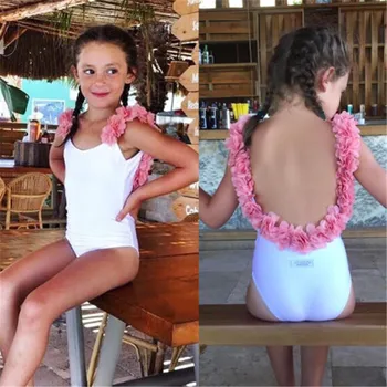 Móda Deti Backless Bikini 2018 Nové Deti, Dievčatá 3D Kvet Rozstrapatené Plavky Roztomilé Dievčatká jednodielne Plavky na Kúpanie