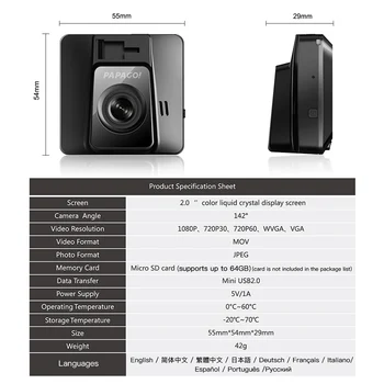 Dashcam DVR Auta Dvr Dash Cam Registrátor Auto Kamery videokamery Videokamery 1080P 2.0