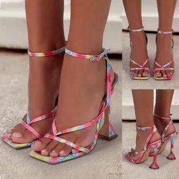 Horúce Štýlové dámske Heel Flip Flops Multicolor Vysoké Podpätky Sandále Ženy Tkaných Papuče Dámske Letné Topánky 35-43 Calzado Mujer