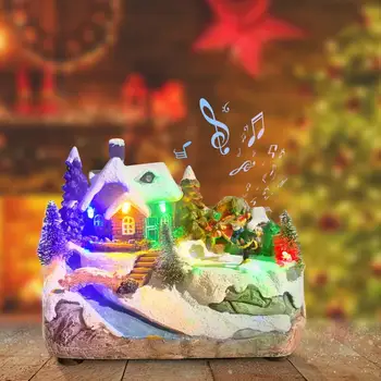 Živica Dom Remesiel Vianočný Svetelný Dom S LED Svetlom Živice Žiariace Dom Rotujúce Hudby Kabíne Figúrky Vianočný Darček