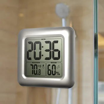LCD Kúpeľňa Nástenné Hodiny Silné prísavky Teplota Vlhkosť Squre Digitálne Hodiny Sprcha