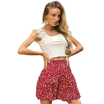 KNOYEER 2020 dámy červená kvetinový tlač lete BOHO Sukne pláž nosiť rozstrapatené bežné sexy mini sukne ženy jupe femme falda