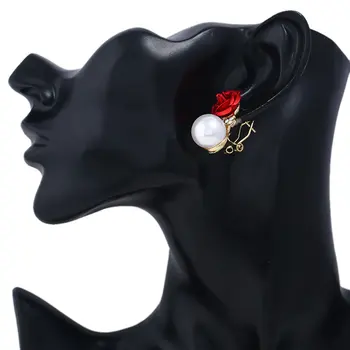 Kórejský Módne Šperky Prehnané Náušnice Nový Štýl kórejskej Ženy Ol Pink Rose Imitácia Crystal Pearl Náušnice 5 farieb