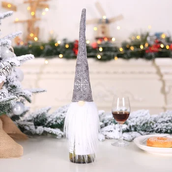 Dlho Klobúk Santa Claus Fľaša Vína Vzťahuje Na Vianoce Šampanské Dekoratívne Taška Dovolenku Jedálenský Stôl Dekor
