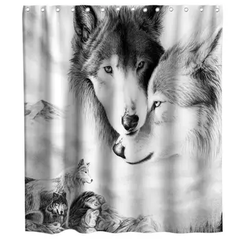 Wild Wolf Milovník Zvierat Tému Textílie Sprchový Záves Sady Kúpeľňa Dekor s Háčikmi Nepremokavé Umývateľný 72 x 72 cm Sivá