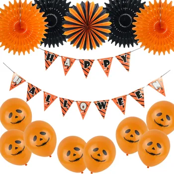 19pcs Čiernej a Oranžovej Halloween Party Dekorácie Nastaviť Šťastný Halloween Pennant Vlajky Zástavy Balóny Tissue Papiera Fanúšikov DIY Deti