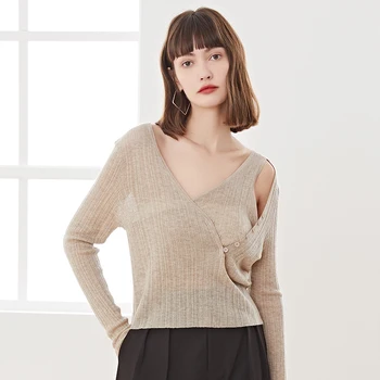 Jeseň zima 2020 dámske oblečenie vlna top dámske dlhý rukáv štíhle sexy tvaru mimo ramenný sveter