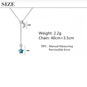 New Star Pentagram Crystal Mesiac Zirkón Prívesok Náhrdelníky Pre Ženy Krátke Clavicle Reťazca Choker 925 Sterling Silver Šperky SAN44