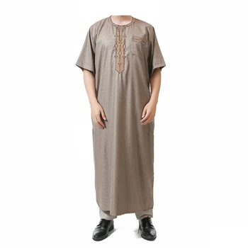 Moslimských Mužov Letné Oblečenie Saudská Arábia Krátky Rukáv Islamskej Muž Jubba Thobe Priedušná Výšivky Ramadánu Tradičné Oblečenie