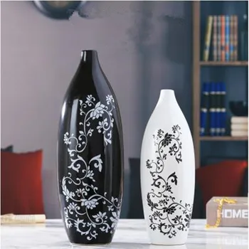 Čierna a biela váza, keramické dekorácie, kreatívne domáce moderný minimalistický remeslá, svadobné dekorácie, kvet usporiadanie