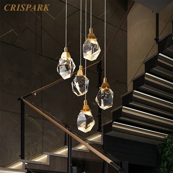 Postmoderných Crystal Prívesok Visí Lampa LED Luxusné Nepravidelný Crystal Špirála Dekoratívne Svetlo Vnútorné Loft Posteli Jedálenský Stôl