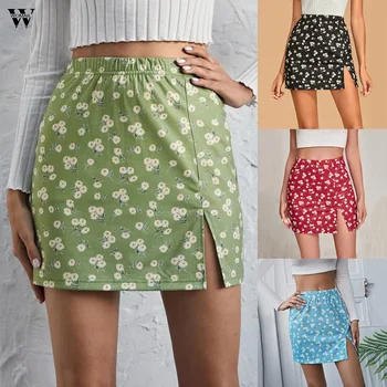 Womail 2021 Streetwear Štíhle Sexy Malý Kvetinový Tlač Ženy-line mini Sukne Vysoký Pás Sukne Sheins dámske Split Krátke Sukne