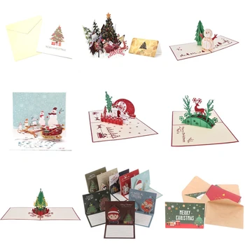 2021 Veselé Vianočné Prianie, Vianočné Strom Zimné Darček Pop-Up Karty, Vianočné Dekorácie, Nálepky, Laser Cut Nový Rok Pohľadnice