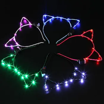 Nové LED Svetlo Žiariace Mačka Zvierat Ucho hlavový most Dospelých, Ženy, Dievčatá, Blikajúce pokrývku hlavy Narodeniny Svietiť Strana Dodávky